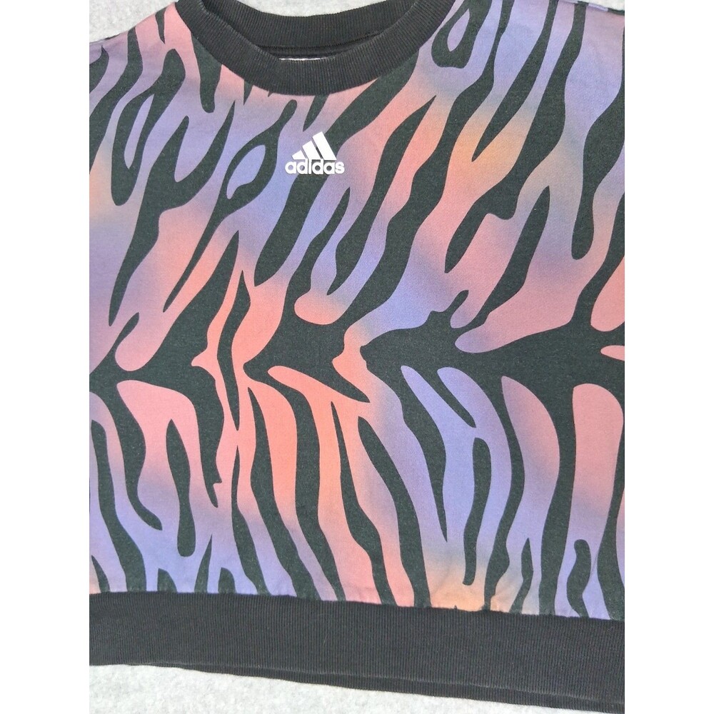 Adidas Originals Cropped Sweatshirt Womens Medium Rainbow Tiger Print Athleisure - Picture 6 of 13
